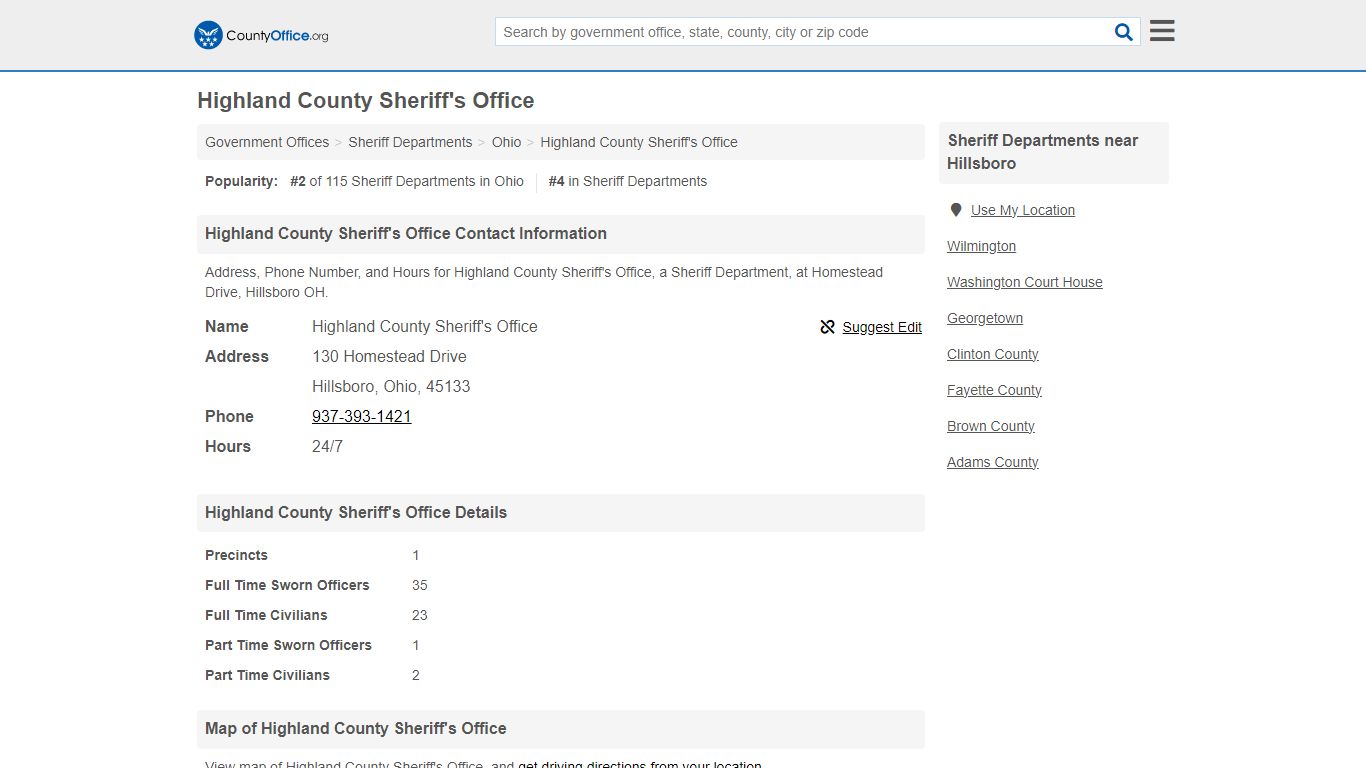Highland County Sheriff's Office - Hillsboro, OH ... - County Office